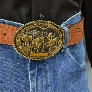 Montana Silversmiths Southwest Collection Attitude Western Belt Buckle (Pack Horses and Rider Two Tone silver/gold)