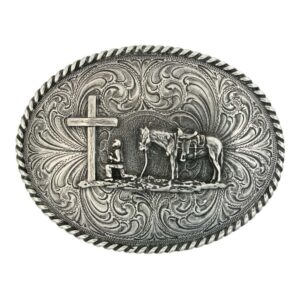 Montana Silversmiths Christian Faith Series Attitude Western Belt Buckle (Christian Cowboy - Antiqued Silver)