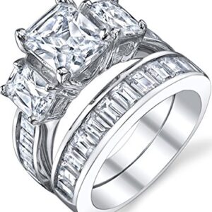 2 Carat .925 Sterling Silver Radiant Cut Cubic Zirconia CZ Women's Engagement Ring Set Sizes 4 to 11