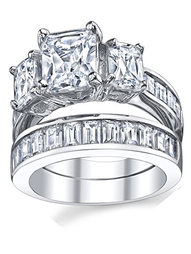 2 Carat .925 Sterling Silver Radiant Cut Cubic Zirconia CZ Women's Engagement Ring Set Sizes 4 to 11