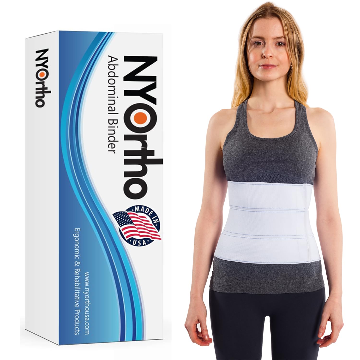 NYOrtho Abdominal Binder Lower Waist Support Belt - Compression Wrap for Men and Women MADE IN USA (45" - 60") 4 Panel - 12"