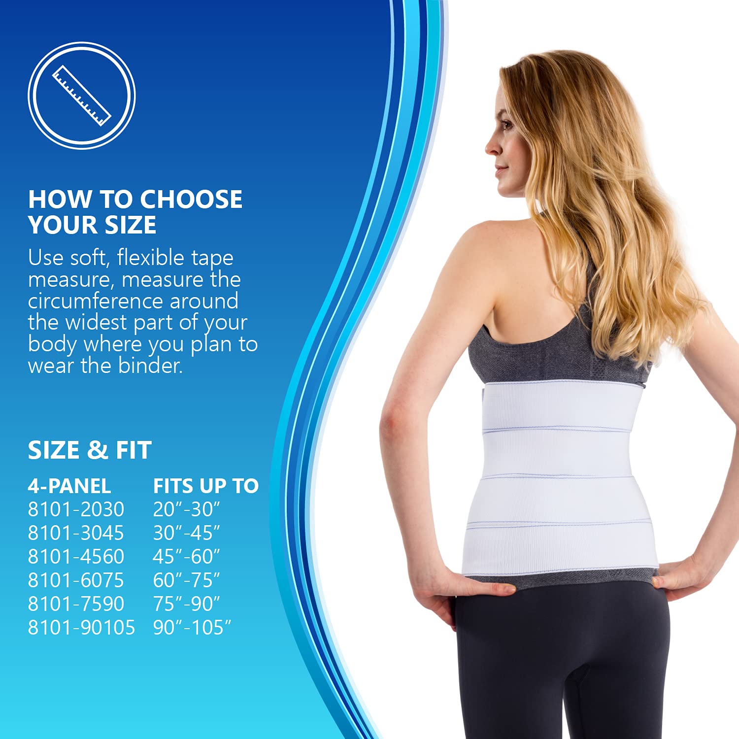 NYOrtho Abdominal Binder Lower Waist Support Belt - Compression Wrap for Men and Women MADE IN USA (45" - 60") 4 Panel - 12"