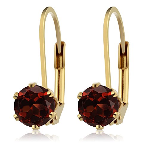 Gem Stone King Red Garnet Gemstone Birthstone 18K Yellow Gold Plated Silver Leverback Earrings 2.40 Ct Round 6MM