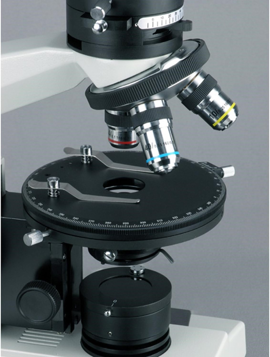 AmScope PZ200BA Polarizing Binocular Microscope, WF10x and WF16x Eyepieces, 40X-640X Magnification, Strain-Free Plan Achromatic Objectives, Polarizing and Brightfield Configurations, Halogen Illumination, Bertrand Lens, Abbe Condenser, Round Graduated Sta