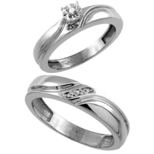 sabrina silver 10k white gold diamond 2 piece wedding engagement ring set for him and her swirl groove 5mm mens 4mm ladies 0.049 ctw brilliant cut size 6.5