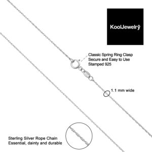 Kooljewelry Sterling Silver Rope Chain Pendant Necklace For Women (1.1 mm, 20 inch)