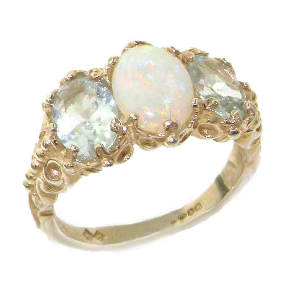 LetsBuyGold 925 Sterling Silver Real Genuine Opal and Aquamarine Womens Anniversary Ring - Size 8