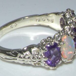 LetsBuyGold 925 Sterling Silver Real Genuine Amethyst and Opal Womens Promise Ring - Size 9