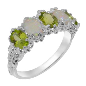 LetsBuyGold 925 Sterling Silver Natural Peridot and Opal Womens Eternity Promise Ring - Size 7.5