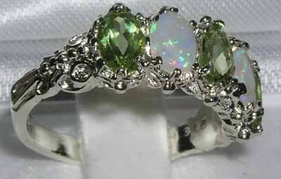 LetsBuyGold 925 Sterling Silver Natural Peridot and Opal Womens Eternity Promise Ring - Size 7.5