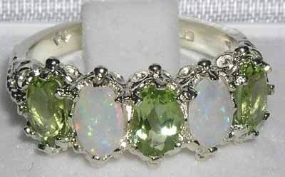 LetsBuyGold 925 Sterling Silver Natural Peridot and Opal Womens Eternity Promise Ring - Size 7.5