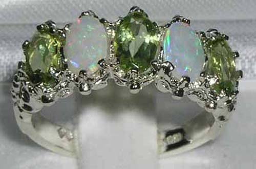 LetsBuyGold 925 Sterling Silver Natural Peridot and Opal Womens Eternity Promise Ring - Size 7.5