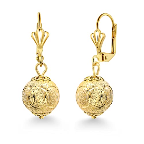 Gem Stone King 18K Gold Plated 1-1/4 Inch Dangle Drop Spheres Lever-Back Earrings For Women