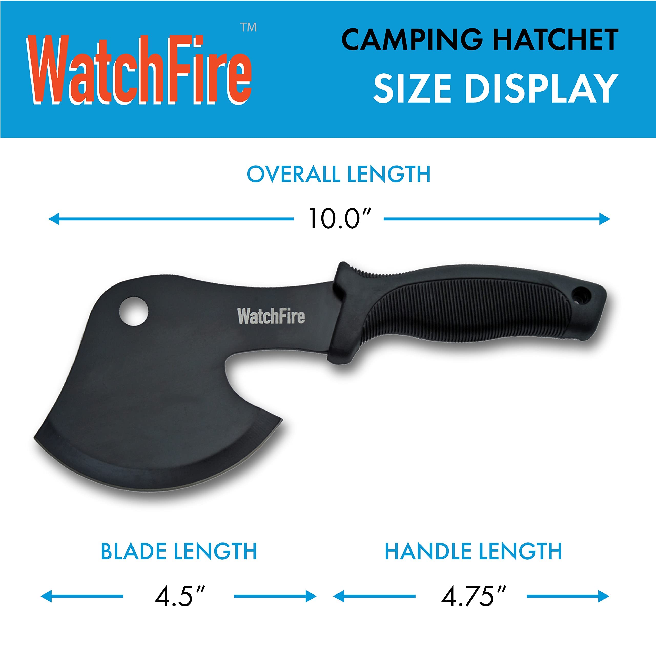 WatchFire 10” Black Camping/Survival Axe-Head Hatchet with Nylon Sheath (210921)