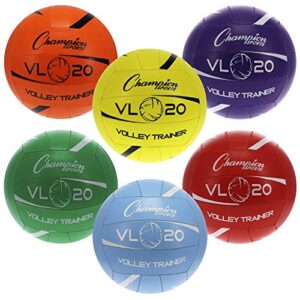 champion sports training volleyball, size 8, indoor and outdoor, with soft, hand-sewn nylon panels - lightweight volleyballs for practicing, recreation - premium volleyball equipment and gear - set