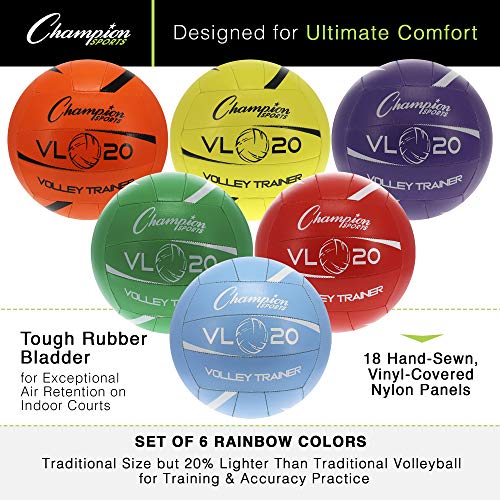 Champion Sports Training Volleyball, Size 8, Indoor and Outdoor, with Soft, Hand-Sewn Nylon Panels - Lightweight Volleyballs for Practicing, Recreation - Premium Volleyball Equipment and Gear - Set