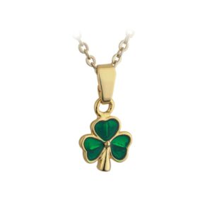 Tara Shamrock Necklace Celtic Irish Gold Plated & Green Enamel Made in Ireland