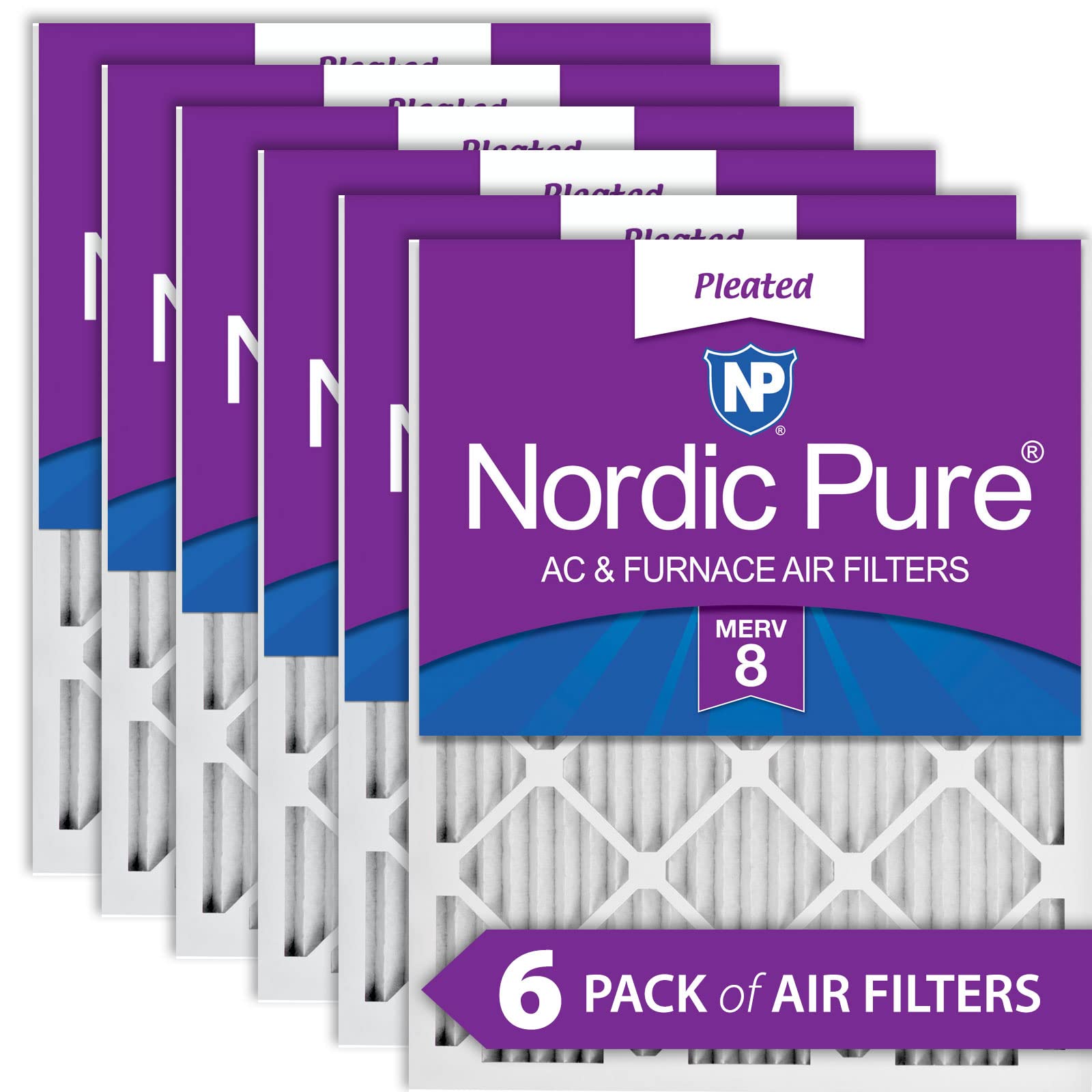 Nordic Pure 18x25x1 (17 1/2 x 24 1/2 x 3/4) Pleated MERV 8 Air Filters 6 Pack