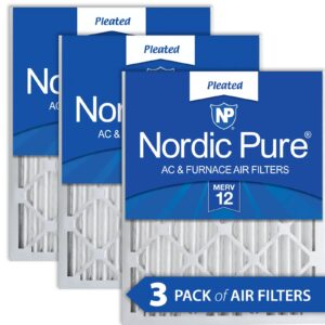 nordic pure 20x24x2 (19 3/8 x 23 3/8 x 1 3/4) pleated merv 12 air filters 3 pack