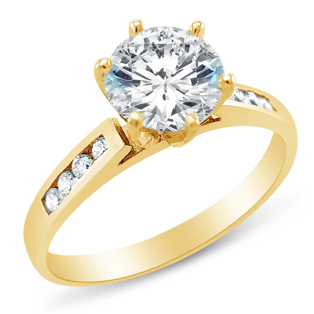 Size 7 - Solid 14k Yellow Gold Classic Traditional Round Brilliant Cut Solitaire CZ Cubic Zirconia Engagement Ring 1.25ct.