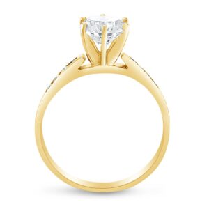 Size 7 - Solid 14k Yellow Gold Classic Traditional Round Brilliant Cut Solitaire CZ Cubic Zirconia Engagement Ring 1.25ct.