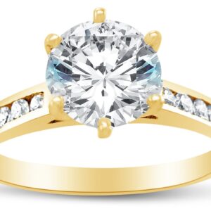 Size 7 - Solid 14k Yellow Gold Classic Traditional Round Brilliant Cut Solitaire CZ Cubic Zirconia Engagement Ring 1.25ct.