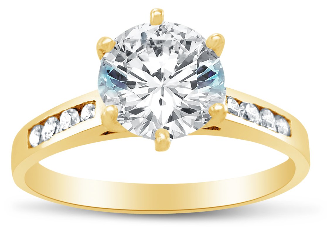 Size 7 - Solid 14k Yellow Gold Classic Traditional Round Brilliant Cut Solitaire CZ Cubic Zirconia Engagement Ring 1.25ct.