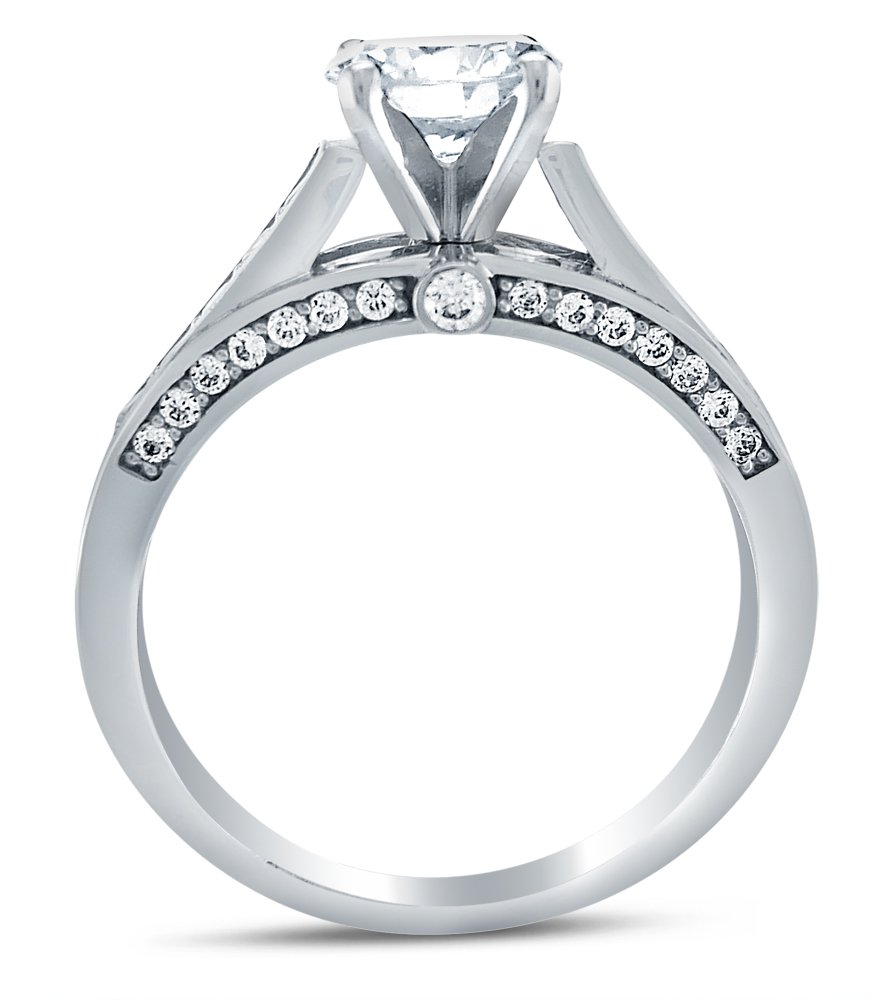 Size 10 - Solid 14k White Gold Round Brilliant Cut Solitaire with Round Side Stones CZ Cubic Zirconia Engagement Ring 1.5ct.