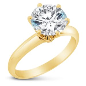 Size 7 - Solid 14k Yellow Gold Classic Traditional Round Brilliant Cut Solitaire CZ Cubic Zirconia Engagement Ring 1.0ct.