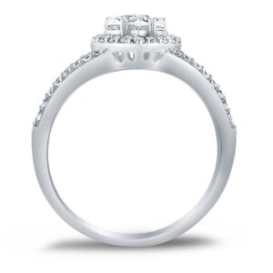 Size 9 - Solid 14k White Gold Heart Shape Solitaire with Round Side Stones CZ Cubic Zirconia Engagement Ring 2.0ct.