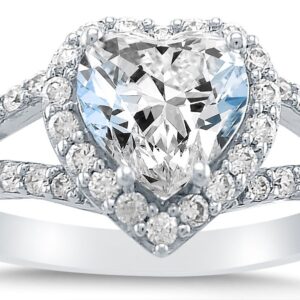 Size 9 - Solid 14k White Gold Heart Shape Solitaire with Round Side Stones CZ Cubic Zirconia Engagement Ring 2.0ct.