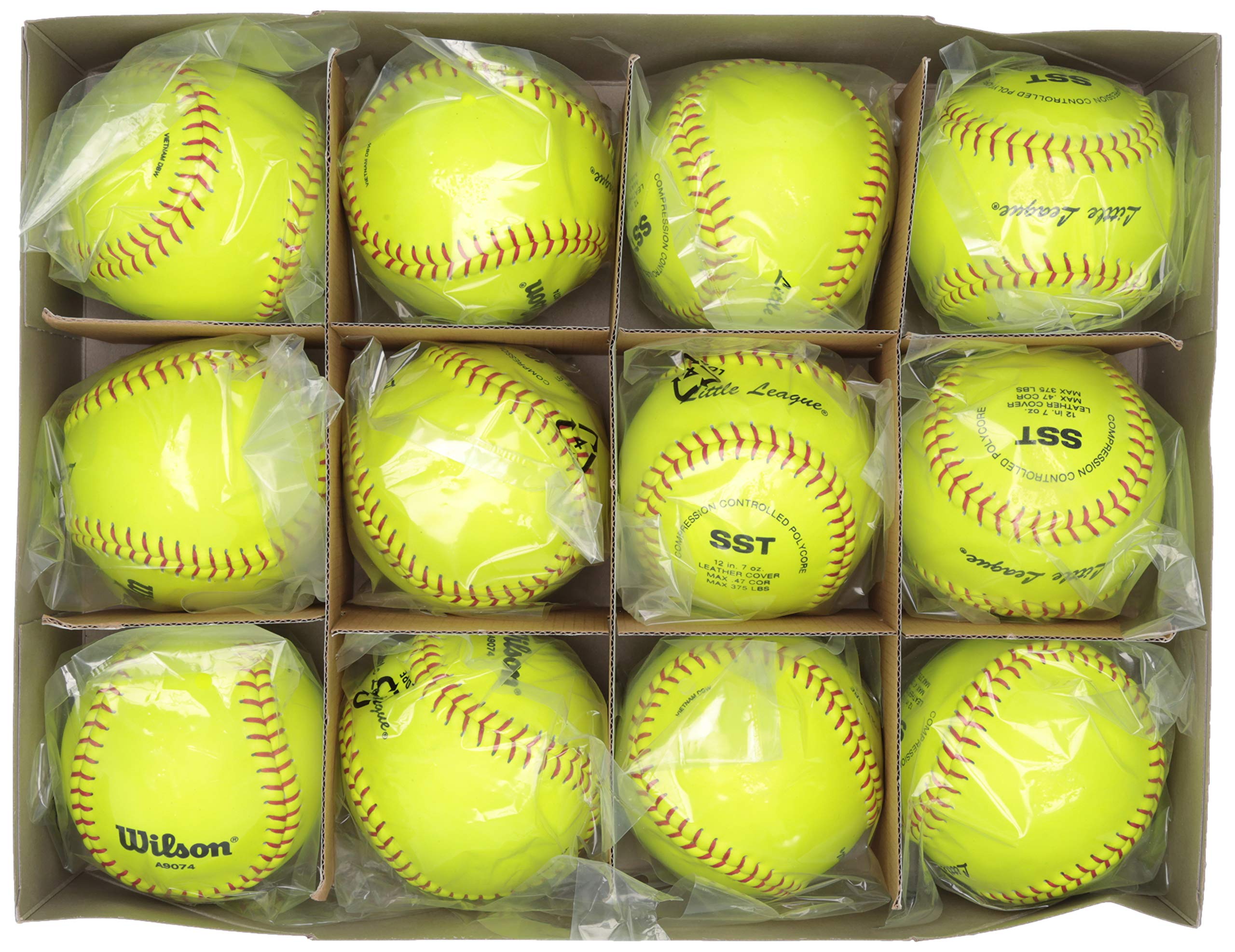 WILSON Sporting Goods A9074 Little League Softball (12-Pack), 12-Inch, Optic Yellow (WTA9074BSST)