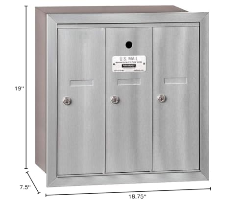 Salsbury Industries 3503ARU Recessed Mounted Vertical Mailbox with 3 Doors and USPS Access, Aluminum