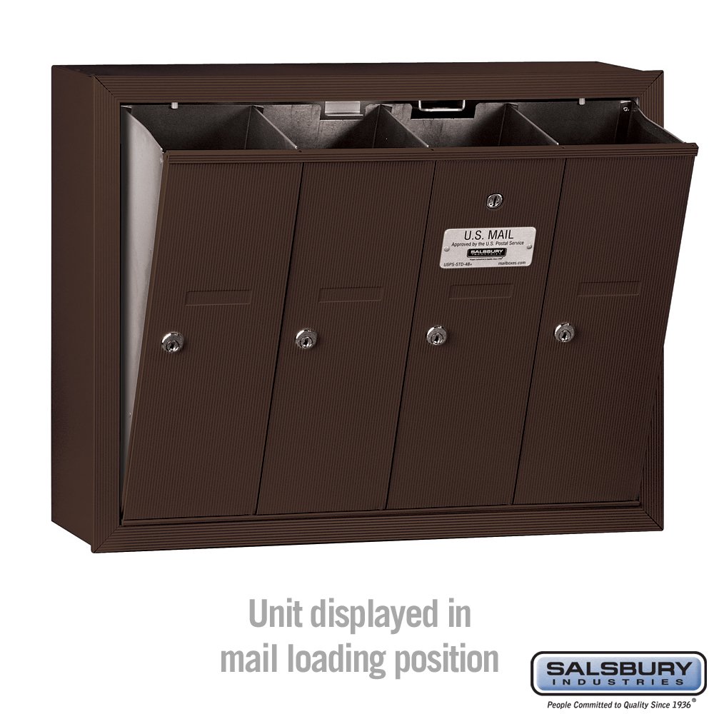 Salsbury Industries 3504ZSU Surface Mounted Vertical Mailbox with USPS Access and 4 Doors, Bronze