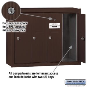 Salsbury Industries 3504ZSU Surface Mounted Vertical Mailbox with USPS Access and 4 Doors, Bronze