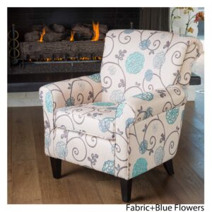 Christopher Knight Home Roseville Blue Floral Accent Lounge Chair, Decorative Club Chair, Wood, in Blue Flower and Vines Pattern