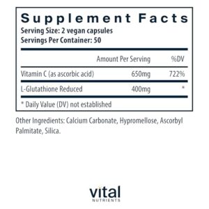 Vital Nutrients Liposomal Glutathione 400mg | Vegan Antioxidant Supplement to promote Liver Health and Liver Detox* | Gluten, Dairy and Soy Free | 100 Capsules