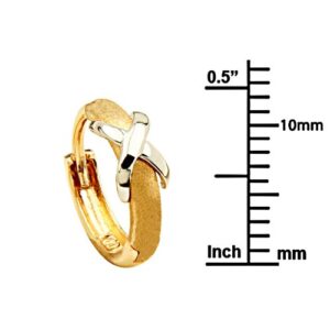 14k Two Tone Gold 2mm Thickness Multifaceted Huggies Earrings (11 x 11 mm)