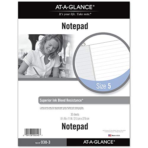 AT-A-GLANCE Day Runner Lined NotePad Pages, Refill, Loose-Leaf, Undated, for Planner, 8-1/2" x 11", Size 5, 30 Sheets/Pack (038-3)