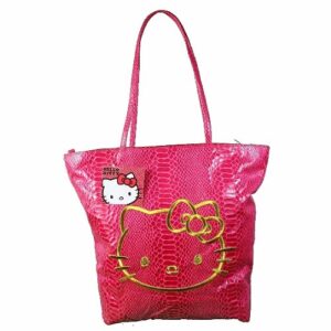 hello kitty two faced pink faux python tote