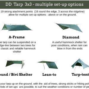 DD Hammocks - DD Tarp 3x3 - Olive Green (10ft x 10ft) - 100% Waterproof Lightweight & Multifunctional Rainfly Tarp Tent Shelter for Camping Backpacking & Hiking Adventure