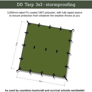 DD Hammocks - DD Tarp 3x3 - Olive Green (10ft x 10ft) - 100% Waterproof Lightweight & Multifunctional Rainfly Tarp Tent Shelter for Camping Backpacking & Hiking Adventure