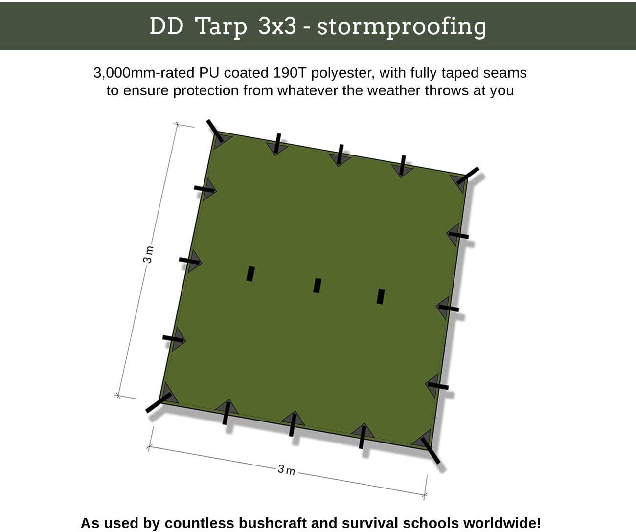 DD Hammocks - DD Tarp 3x3 - Olive Green (10ft x 10ft) - 100% Waterproof Lightweight & Multifunctional Rainfly Tarp Tent Shelter for Camping Backpacking & Hiking Adventure