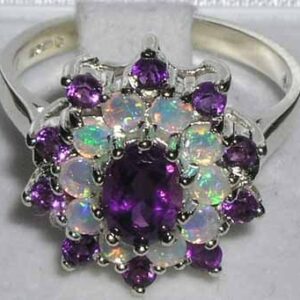 LetsBuyGold 925 Sterling Silver Real Genuine Amethyst and Opal Womens Band Ring - Size 7