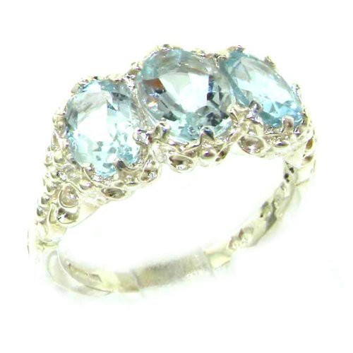 LetsBuyGold 925 Sterling Silver Real Genuine Aquamarine Womens Band Ring - Size 7