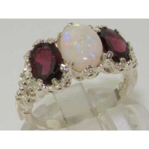 LetsBuyGold 925 Sterling Silver Real Genuine Opal and Garnet Womens Band Ring - Size 12