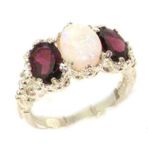 LetsBuyGold 925 Sterling Silver Real Genuine Opal and Garnet Womens Band Ring - Size 12