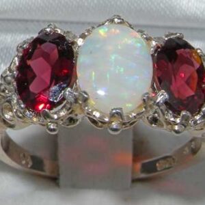 LetsBuyGold 925 Sterling Silver Real Genuine Opal and Garnet Womens Band Ring - Size 12