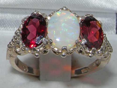 LetsBuyGold 925 Sterling Silver Real Genuine Opal and Garnet Womens Band Ring - Size 12