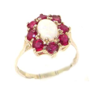 letsbuygold 925 sterling silver real genuine opal and ruby womens band ring - size 10